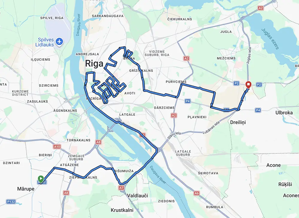 45 km route — Marupe to IKEA, Riga